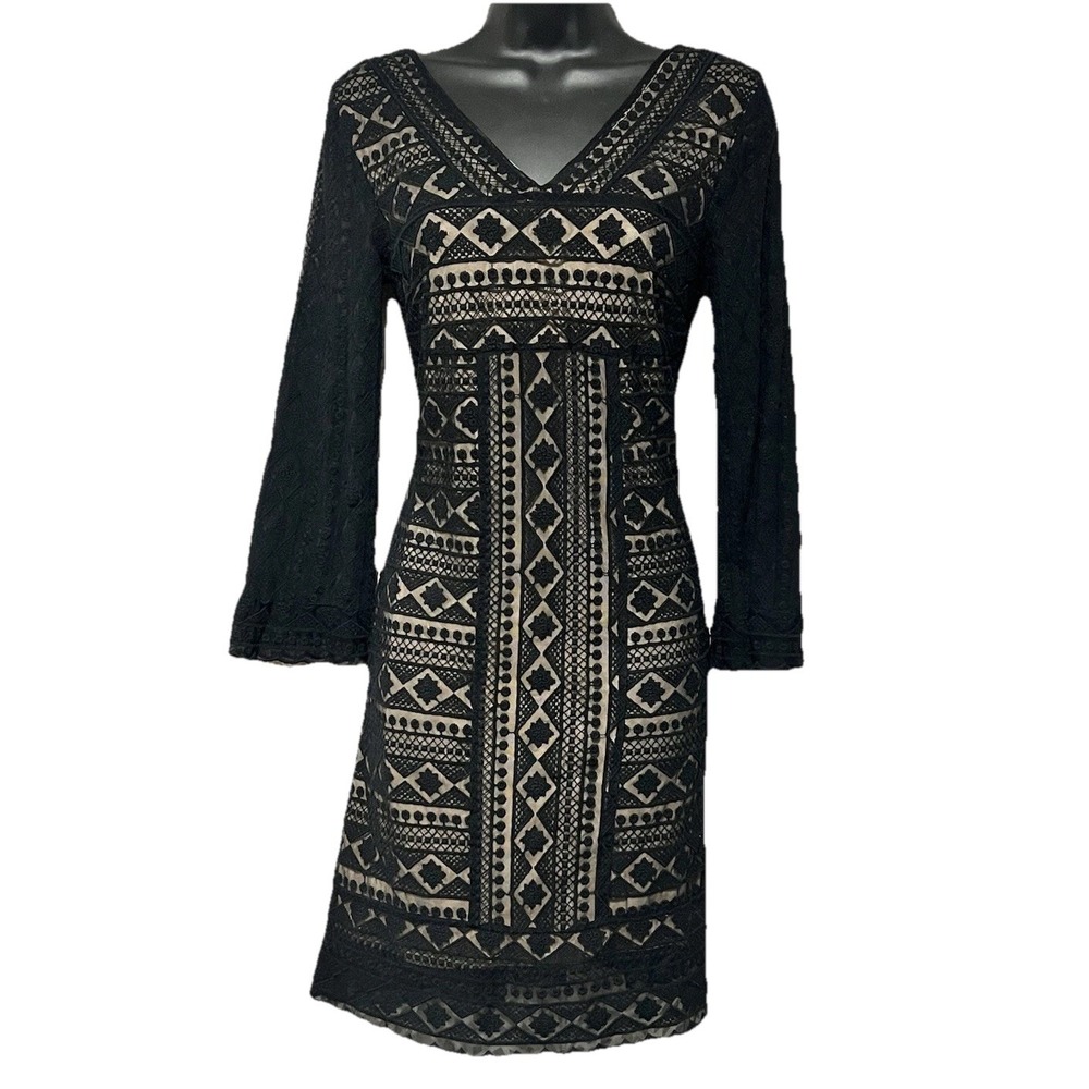 Gianni Bini Black Lace Boho Dress XS Bell Sleeve Sheath Gothic Festival Romantic